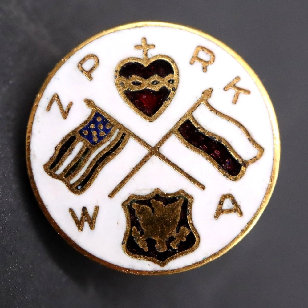 ZPRK Sacred Heart Enamel Lapel Pin Polish Roman Catholic Union of America Vtg